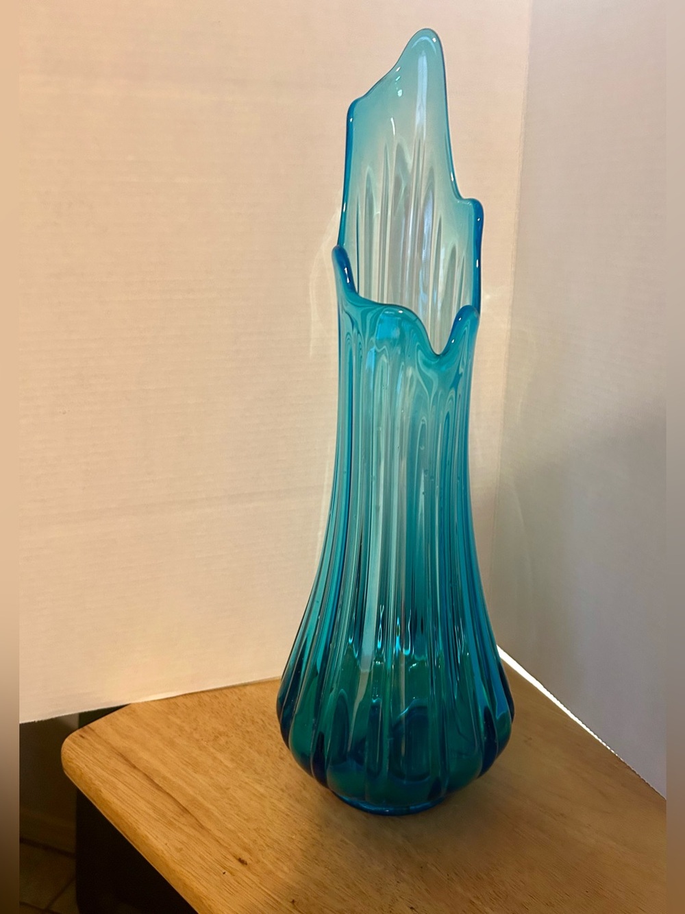 MCM Vintage LE Smith Blue Swung Glass Vase 20 Inch Simplicity Floor Vase